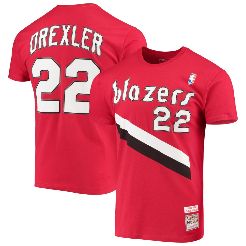 Clyde Drexler Portland Trail Blazers Hardwood Classics Player Name & Number T-Shirt Red