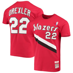 Clyde Drexler Portland Trail Blazers Hardwood Classics Player Name & Number T-Shirt Red