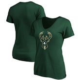 Milwaukee Bucks Women's Primary Logo Team V-Neck T-Shirt Hunter Green