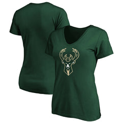 Milwaukee Bucks Women's Primary Logo Team V-Neck T-Shirt Hunter Green