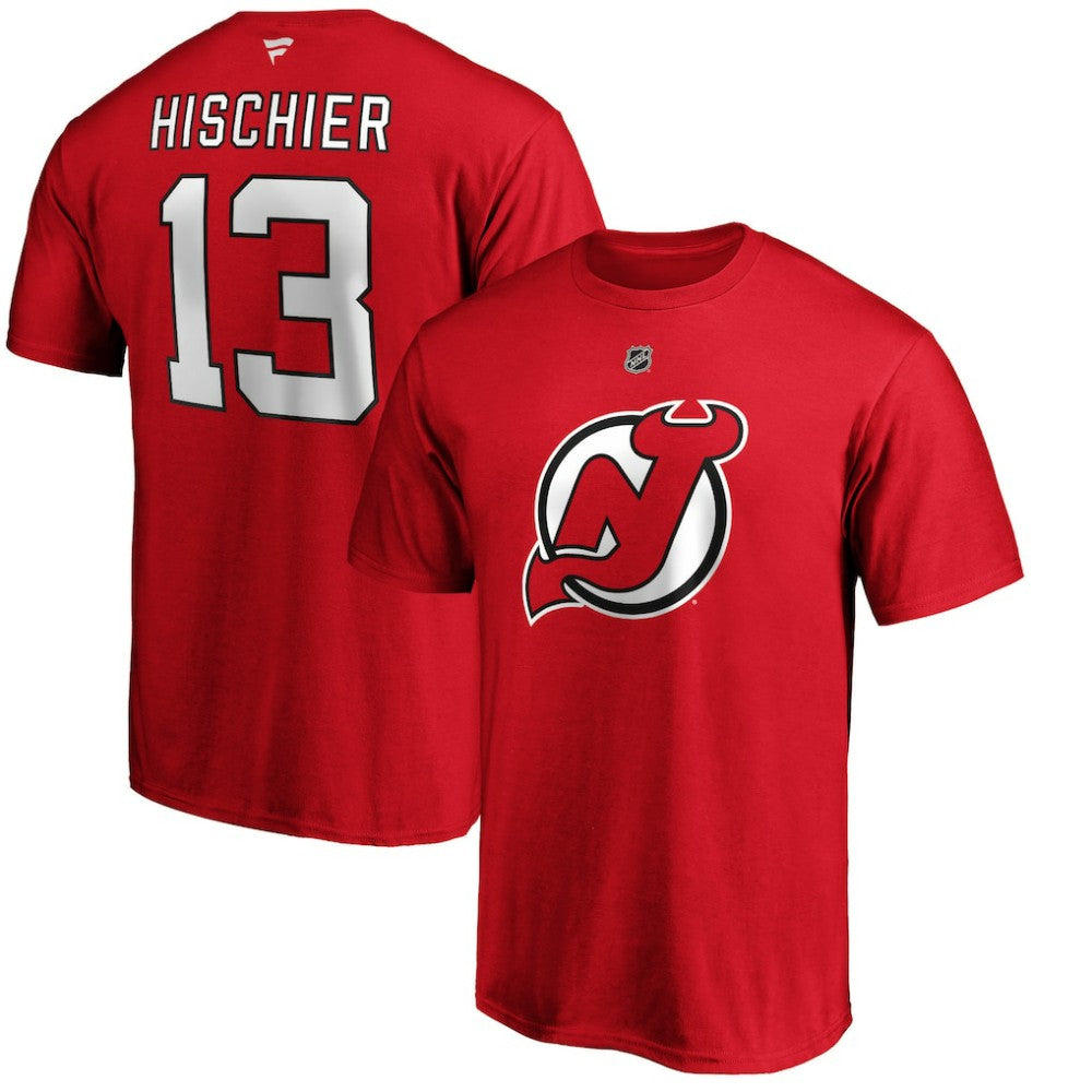 NHL Nico Hischier New Jersey Devils Fanatics Authentic Stack Player Name & Number T-Shirt - Red