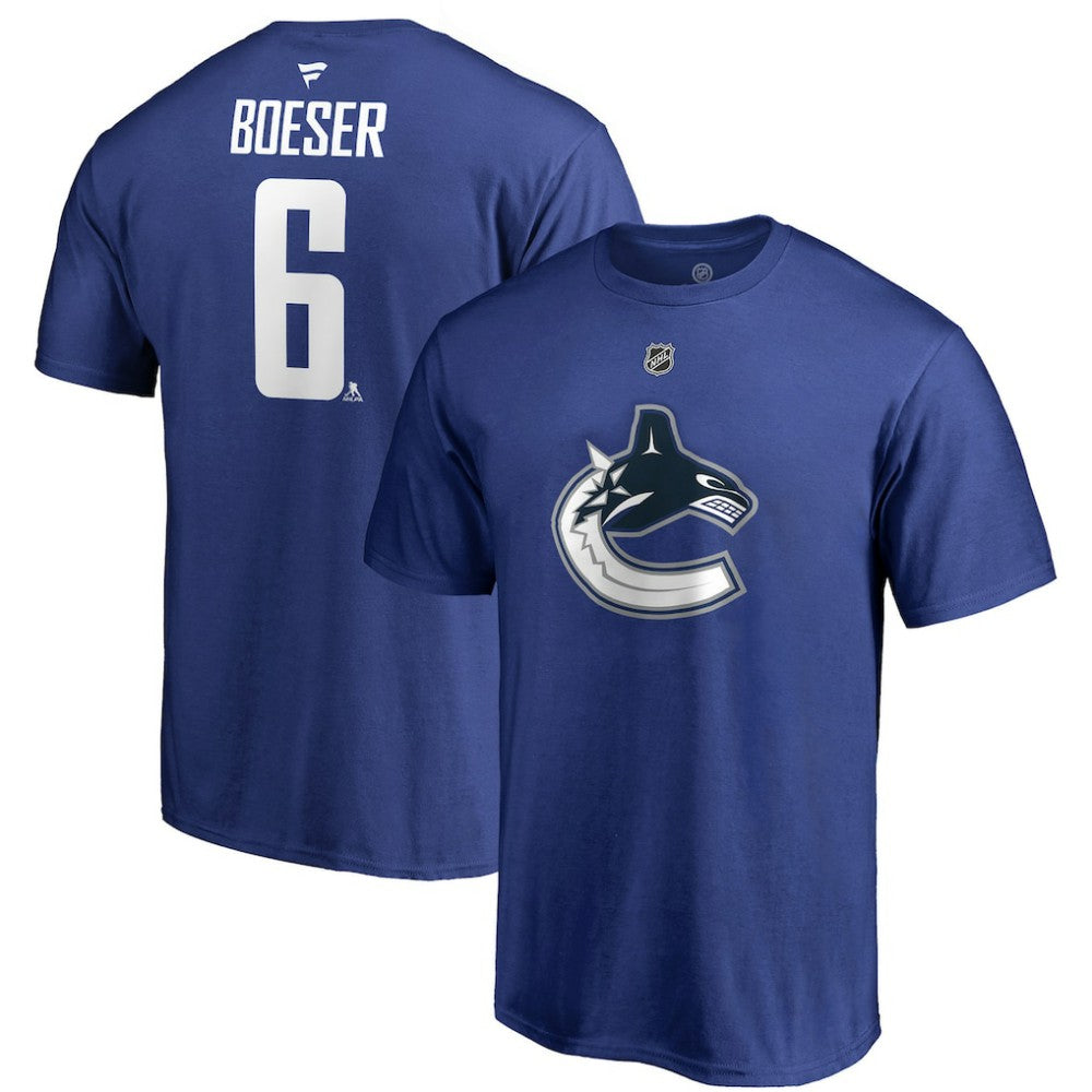 NHL Brock Boeser Vancouver Canucks Fanatics Authentic Stack Player Name & Number T-Shirt - Blue