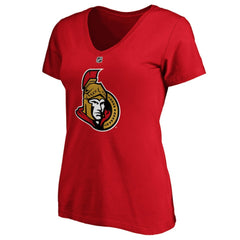 NHL Brady Tkachuk Ottawa Senators Fanatics Women's Authentic Stack Name & Number V-Neck T-Shirt - Red