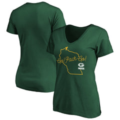 Green Bay Packers Women's Team Iconic Script State V-Neck T-Shirt Green