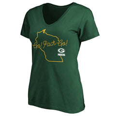 Green Bay Packers Women's Team Iconic Script State V-Neck T-Shirt Green