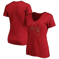 San Francisco 49ers Women's Iconic Script State V-Neck T-Shirt Scarlet
