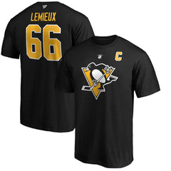 NHL Mario Lemieux Pittsburgh Penguins Fanatics Authentic Stack Retired Player Name & Number T-Shirt - Black