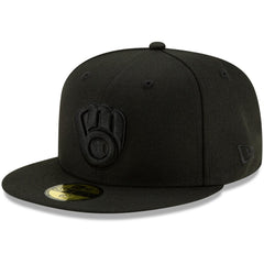 Milwaukee Brewers New Era Black on Black 59FIFTY Fitted Hat - Black Hats