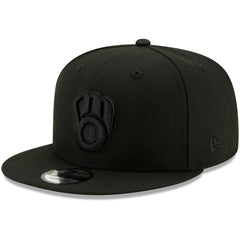Milwaukee Brewers New Era Black on Black 9FIFTY Snapback Adjustable Hat - Black Hats