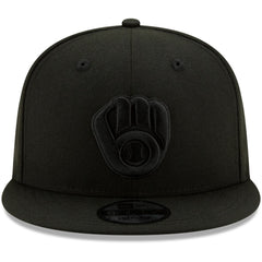Milwaukee Brewers New Era Black on Black 9FIFTY Snapback Adjustable Hat - Black Hats