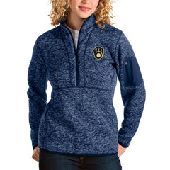 Milwaukee Brewers Antigua Women's Fortune Half-Zip Pullover Jacket - Heather Navy Jackets