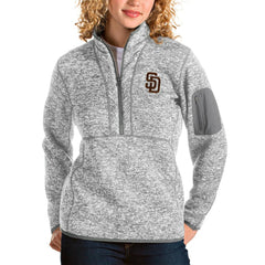 San Diego Padres Antigua Women's Fortune Half-Zip Pullover Jacket - Heather Gray Jackets
