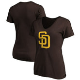 San Diego Padres Fanatics Women's Core Official Logo V-Neck T-Shirt - Brown T-shirts