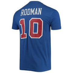 Dennis Rodman Detroit Pistons Hardwood Classics Stitch Name & Number T-Shirt Blue