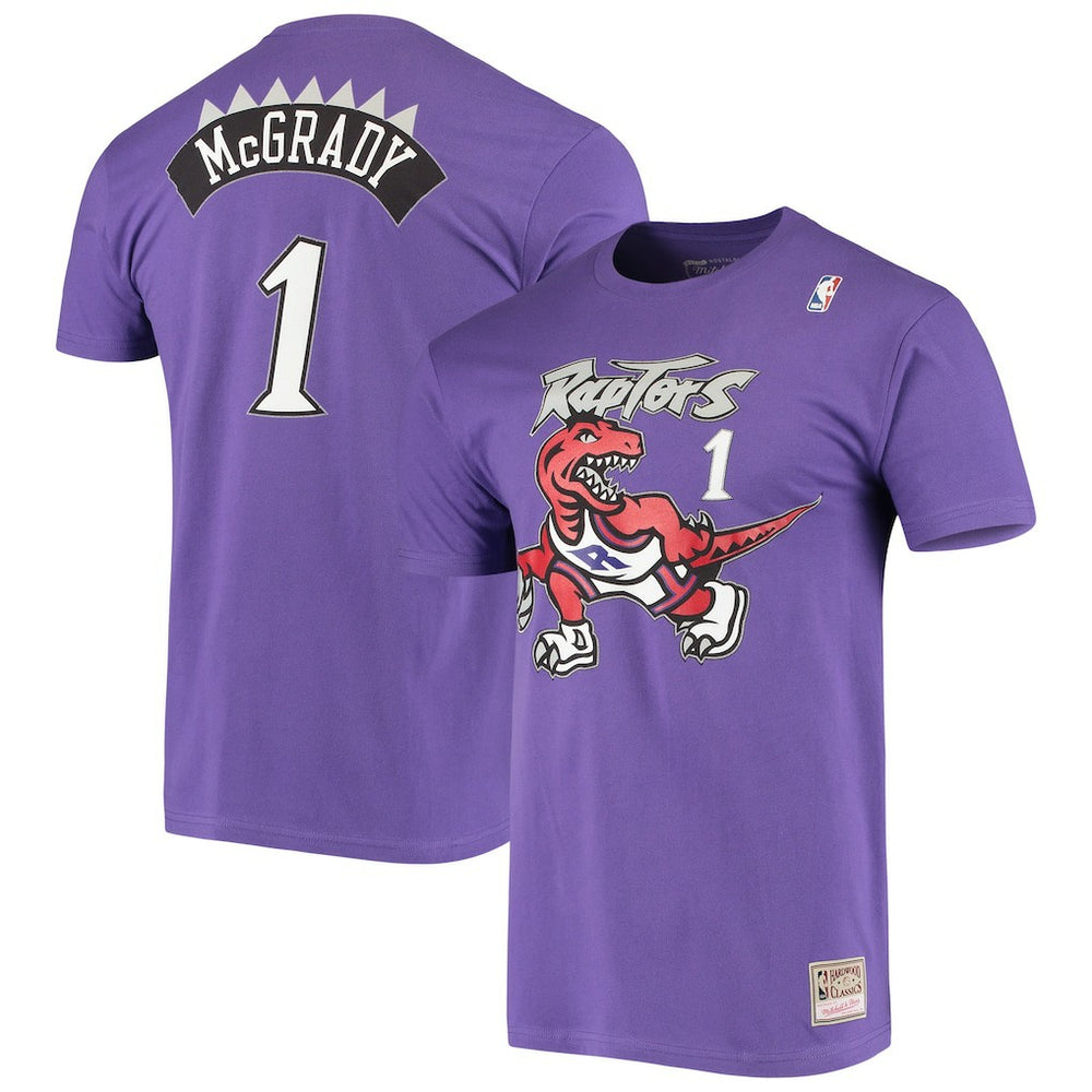 Tracy McGrady Toronto Raptors Hardwood Classics Stitch Name & Number T-Shirt Purple