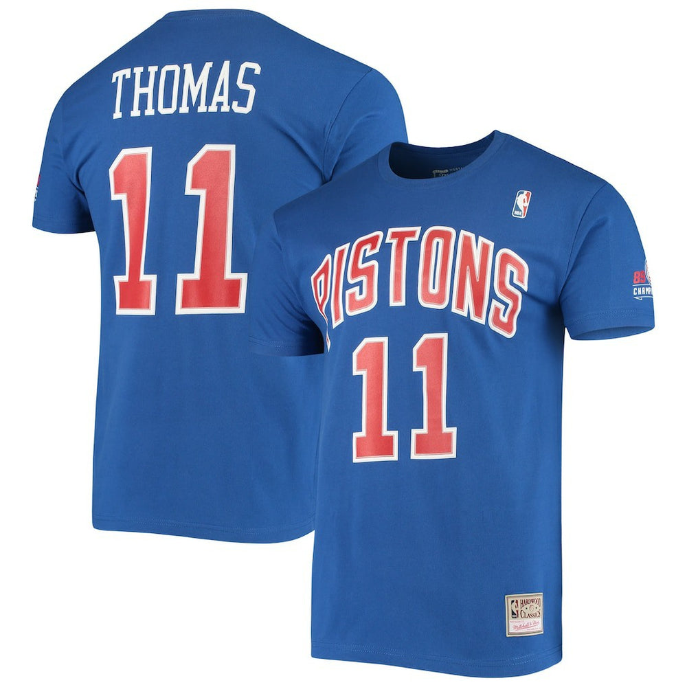 Isiah Thomas Detroit Pistons Hardwood Classics Stitch Name & Number T-Shirt Blue