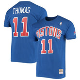 Isiah Thomas Detroit Pistons Hardwood Classics Stitch Name & Number T-Shirt Blue