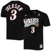 Allen Iverson Philadelphia 76ers Hardwood Classics Stitch Name & Number T-Shirt Black