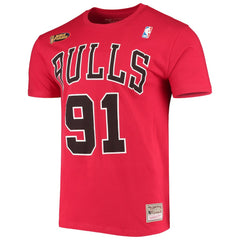 Dennis Rodman Chicago Bulls Hardwood Classics Stitch Name & Number T-Shirt Red