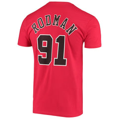 Dennis Rodman Chicago Bulls Hardwood Classics Stitch Name & Number T-Shirt Red