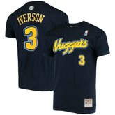Allen Iverson Denver Nuggets Hardwood Classics Stitch Name & Number T-Shirt Navy