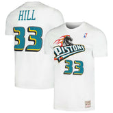Grant Hill Detroit Pistons Hardwood Classics Stitch Name & Number T-Shirt White