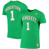 Oscar Robertson Milwaukee Bucks Hardwood Classics Stitch Name & Number T-Shirt Green