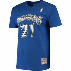 Kevin Garnett Minnesota Timberwolves Hardwood Classics Stitch Name & Number T-Shirt Blue