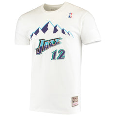 John Stockton Utah Jazz Hardwood Classics Stitch Name & Number T-Shirt White