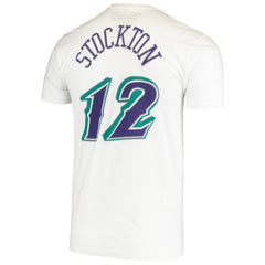 John Stockton Utah Jazz Hardwood Classics Stitch Name & Number T-Shirt White