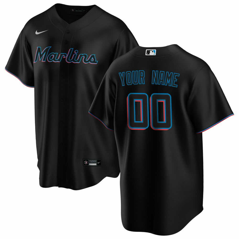 MLB Miami Marlins Nike Alternate Replica Custom Jersey - Black