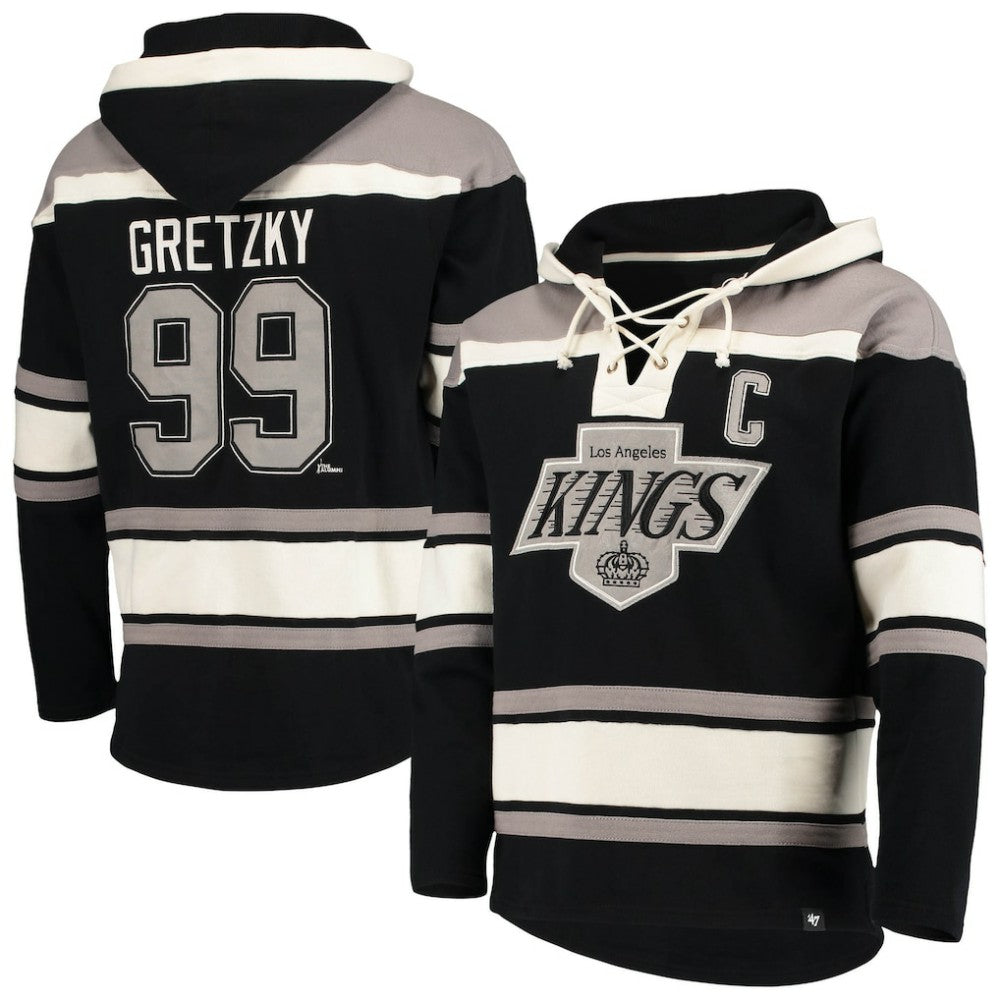 NHL Wayne Gretzky Los Angeles Kings '47 Retired Player Name & Number Lacer Pullover Hoodie - Black