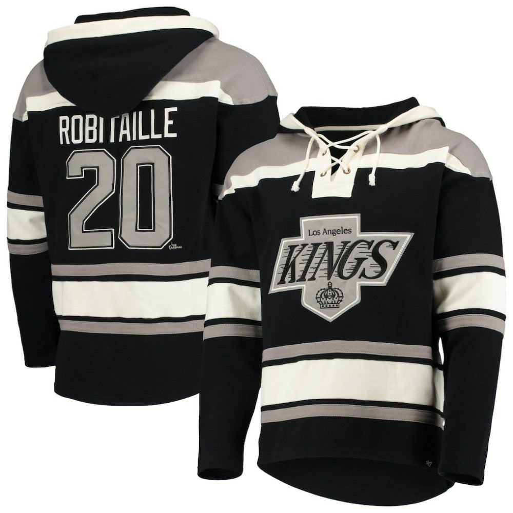 NHL Luc Robitaille Los Angeles Kings '47 Retired Player Name & Number Lacer Pullover Hoodie - Black