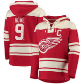NHL Gordie Howe Detroit Red Wings '47 Retired Player Name & Number Lacer Pullover Hoodie - Red