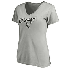 Chicago White Sox Fanatics Women's Team Logo Lockup V-Neck T-Shirt - Heathered Gray T-shirts