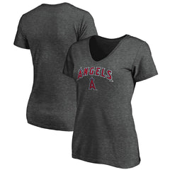 Los Angeles Angels Fanatics Women's Team Logo Lockup V-Neck T-Shirt - Heathered Charcoal T-shirts