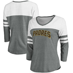 San Diego Padres Fanatics Women's Official Wordmark 3/4 Sleeve V-Neck T-Shirt - Heathered Gray/White T-shirts
