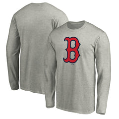Boston Red Sox Official Team Logo Long Sleeve T-Shirt - Heather Gray T-shirts