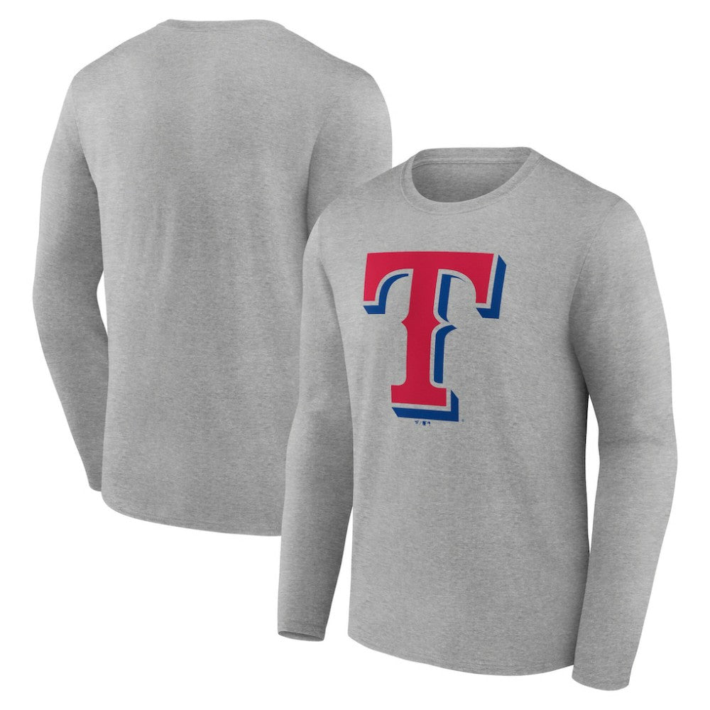 Texas Rangers Official Team Logo Long Sleeve T-Shirt - Heather Gray T-shirts