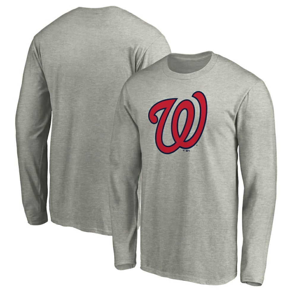 Washington Nationals Official Team Logo Long Sleeve T-Shirt - Heather Gray T-shirts