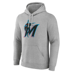Miami Marlins Official Logo Fitted Pullover Hoodie - Heather Gray Hoodies