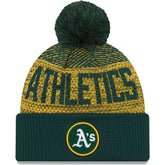 Athletics New Era Authentic Collection Sport Cuffed Knit Hat with Pom - Green Hats