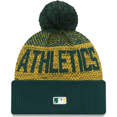 Athletics New Era Authentic Collection Sport Cuffed Knit Hat with Pom - Green Hats