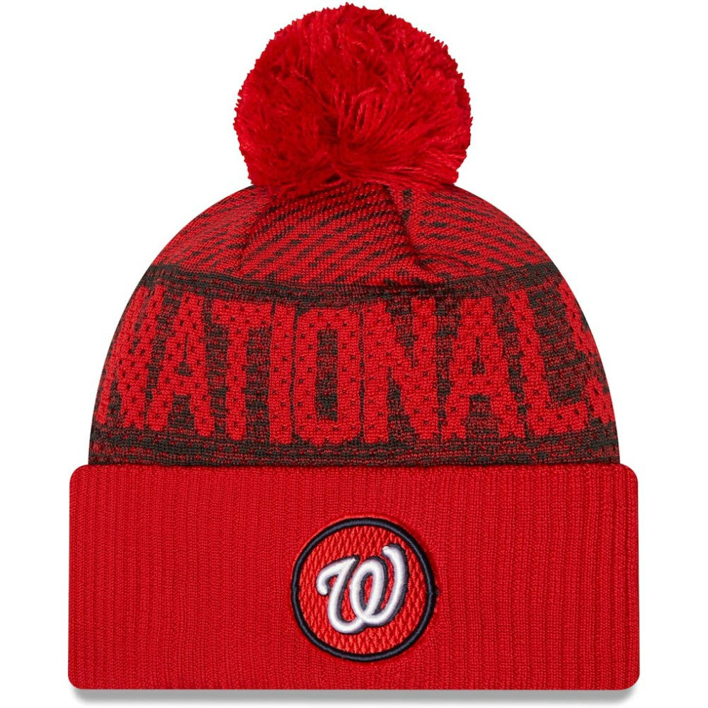 Washington Nationals New Era Authentic Collection Sport Cuffed Knit Hat with Pom - Red Hats