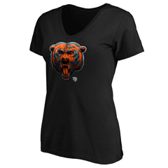 Chicago Bears Women's Midnight Mascot Logo V-Neck T-Shirt Black