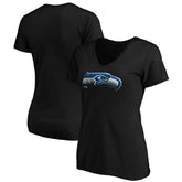 Seattle Seahawks Women's Midnight Mascot Logo V-Neck T-Shirt Black