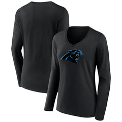 Carolina Panthers Women's Primary Team Logo Long Sleeve V-Neck T-Shirt Black
