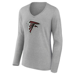 Atlanta Falcons Women's Primary Team Logo Long Sleeve V-Neck T-Shirt Heather Gray