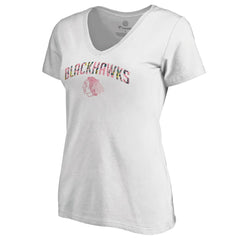 NHL Chicago Blackhawks Women's Floral Arched V-Neck T-Shirt - White