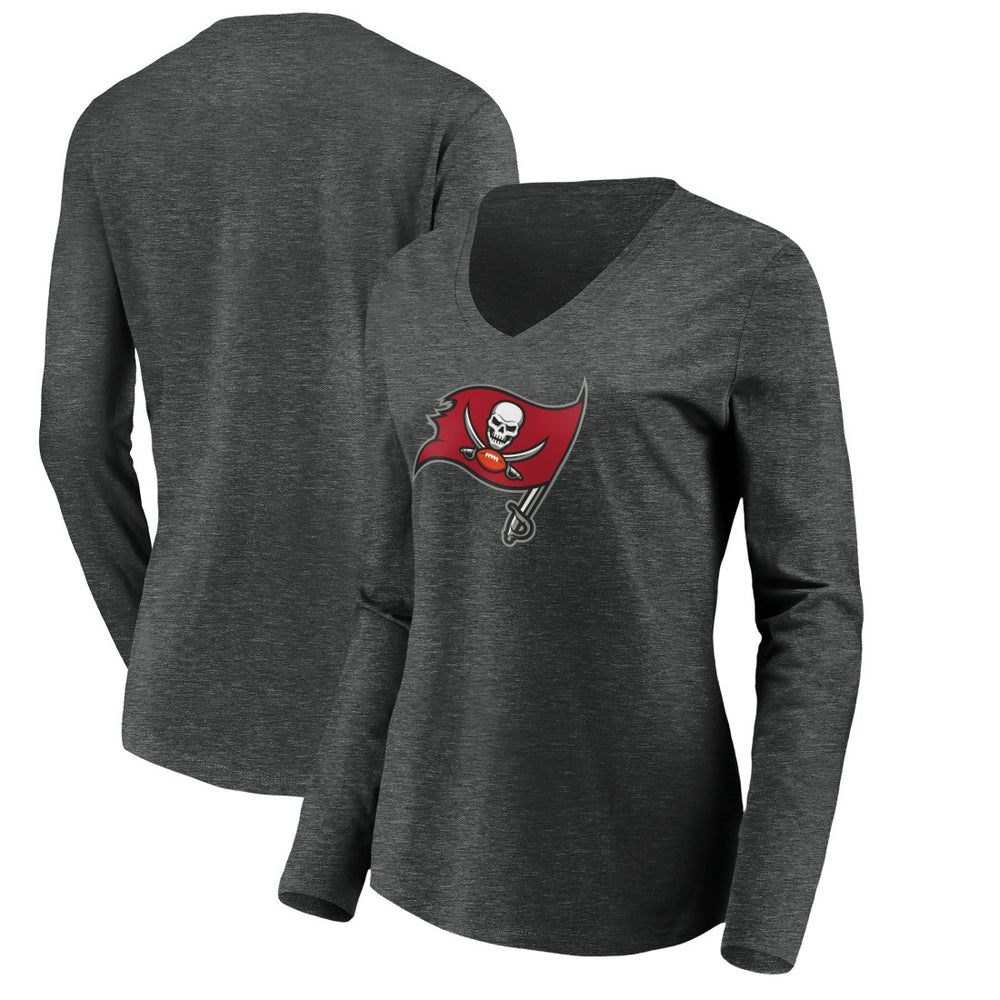 Tampa Bay Buccaneers Women's Primary Logo Long Sleeve V-Neck T-Shirt Heather Gray